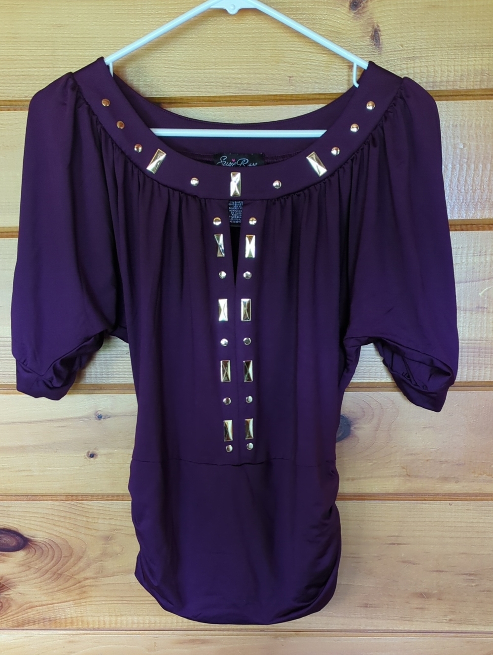 Susie Rose Purple Embellished Women's Cold Shoulder Top